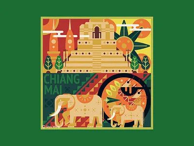 Square Illustration - Chiang Mai (Thailand) art chiangmai city colorful culture design graphic illustration joyful square thailand travel