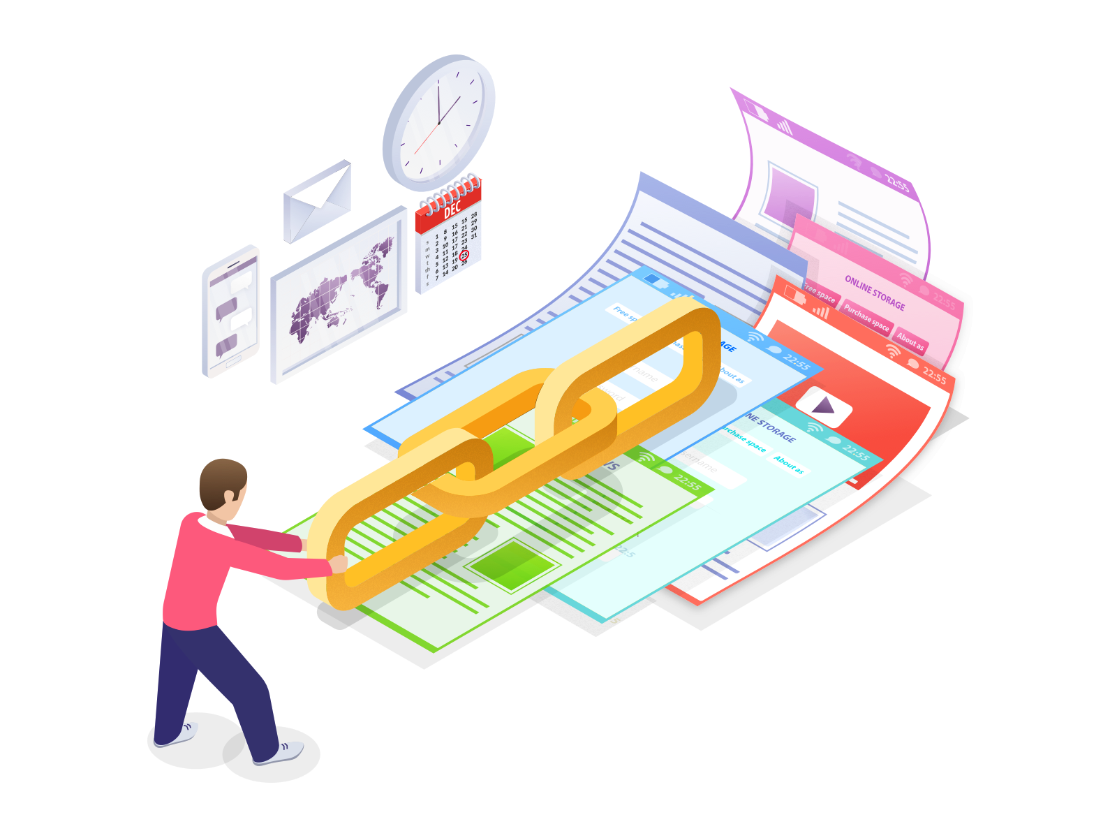 Gathering links bright colorful colors email flat freelance gradient illustration sketch ui vector