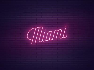 Miami blue calligraphic city design glowing illustration inscription lettering light miami name neon signboat text vector word