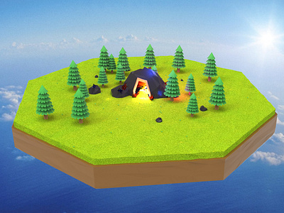 Crystal Cave 2d art 3d art 3ds max app concept crystal design high poly illustration illustrator kids art low poly model photoshop rocks trees unity3d vector