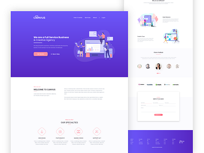 Canvus 2d branding canvus chilling mantis clean creative creative agency flat illustration landingpage modern pink purple ui uiux website design