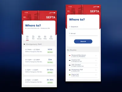 Septa Mobile App adobe bus design iphone x madewithxd mobile app mobile app design philadelphia redesign train transit travel app ui xd