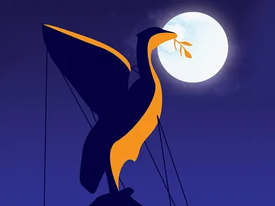 Liverbird bird docks dusk flat illustration illustration art liver bird liver building liverbird liverpool moon moonlight night nighttime silhouette simple sky