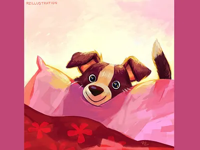 Good Morning animal art animal illustration bed childrens book illustration cute art digital art digitalartist dog dogs friends good morning illustration puppy sun