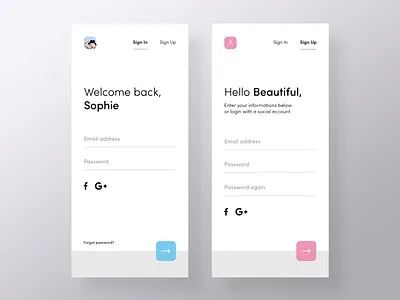 Sign in / up | Period Tracker account app login minimal mobile sign in sign up social ui ux