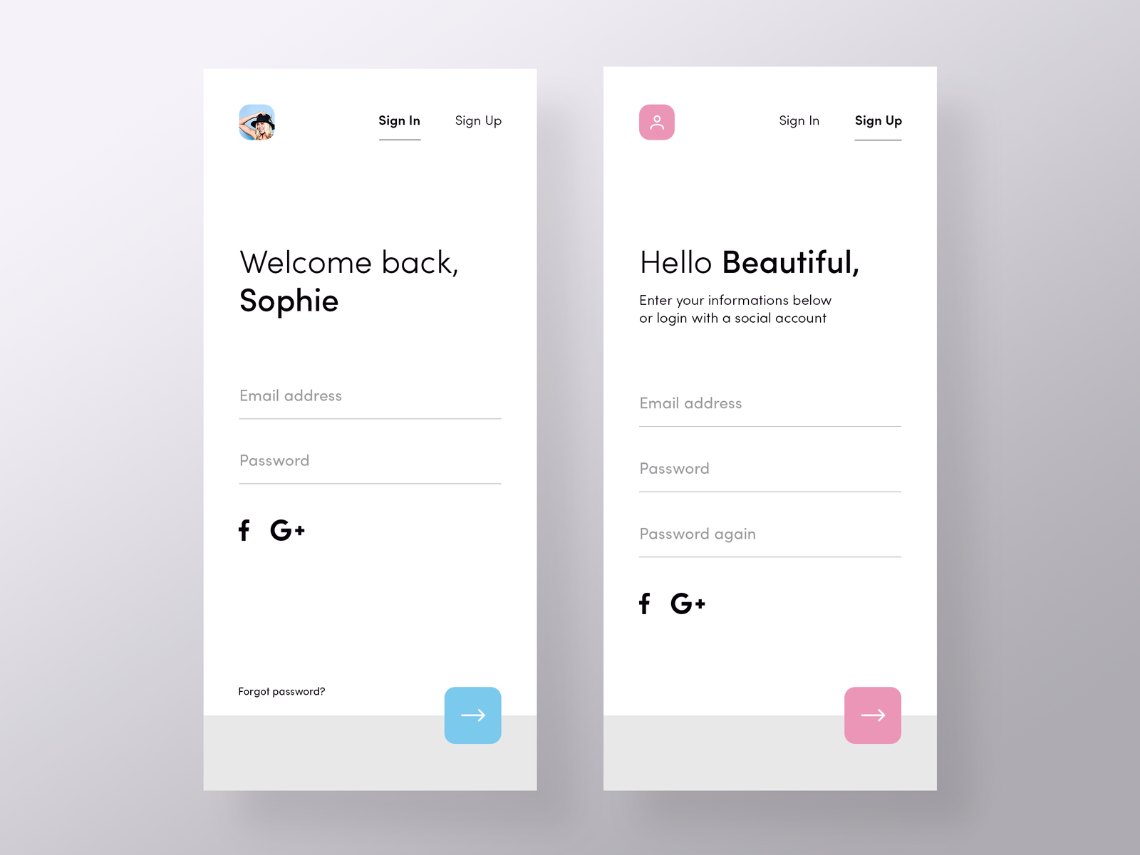 Example of Sign in / up | Period Tracker