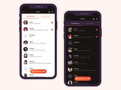 Light & Dark Themes app app design dark dark theme friends green green design light light theme messages messaging neon orange orange design ui