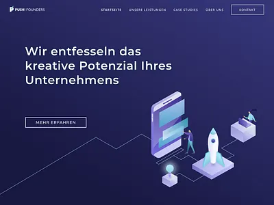 Company builder website b2b company builder hero hero image illustration isometric rocket start up start up startup unternehmen web design website