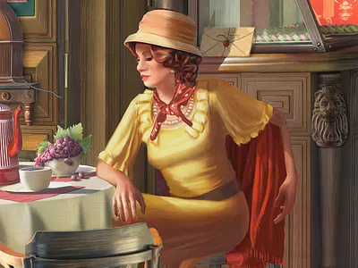 background character for June's Journey, mobile game. 1925 characterdesign dress game illustration lady roaringtwenties woman