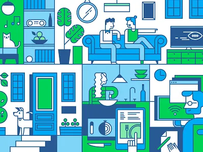 Cox Communications - House family house illustration line line art people vector