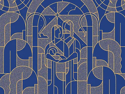 Seasons: Advent 2 adventure blue gold gospel jesus joseph line art mary modern shepard sky stained glass star trumpet