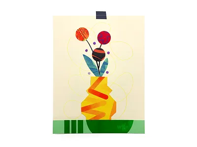 Pot And Plant art collage flowe illustration nature plant print riso risograph texture