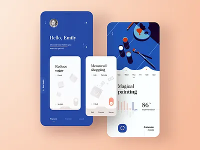 Habits Tracker App app blue cards concept habit habits mobile modern paintings personal tracker ui