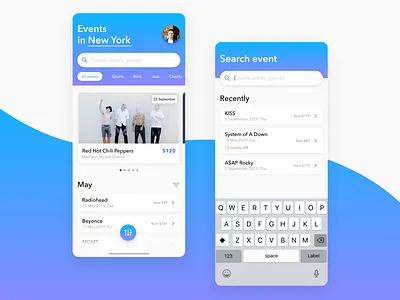 Weekly UI #2 — Event List app dailyui dailyui035 event event listing ios iphone x list lists music recent search tickets