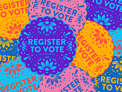 Register to Vote Stickers for Jolt Initiative beavoter branding circle circle badge day of the dead design dia de los muertos flower illustration illustrator papel picado pattern register to vote sticker sugar skull vector vote