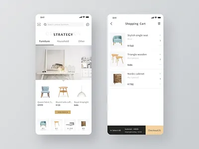 Furniture App app application card design furniture homepage household mobile shopping cart sketch typography ui ux white