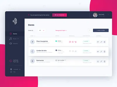 Store Music Management - Dashboard dashboard design experience gradient music music app music player player store ui uidesign user ux