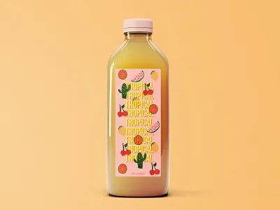 Tropical Juice 100% Organic bottle design illustration juice package design packaging tropical vector