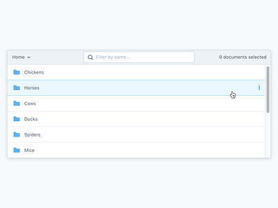 Mini File Browser browser document browser files filter folders hover icons navigation react selections ui