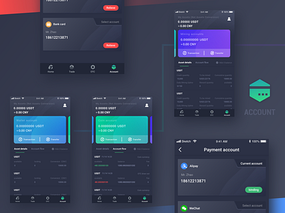 Block Chain Products My Account Page account bank card binding blockchain blue cards coin account current account mining accounts payment account relieve select account ui untying violet 黑色