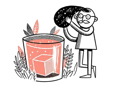 The Perfect Cocktail cartoon cocktail cup galaxy gin ice illustration leaves man mezcal midcentury moustache old fashioned outerspace plants spot illustration stars tequila vodka whiskey