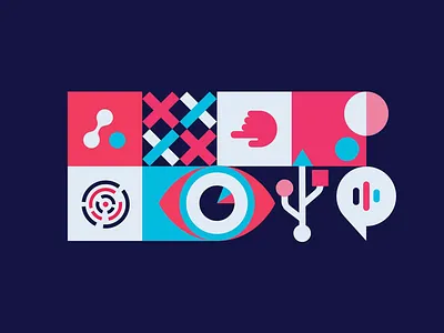 artificial intelligence ai artificial intelligence collage eye geometric graphic illustration iconography icons social media speech bubble tech technology touch screen vector