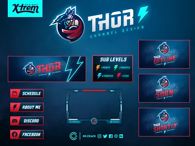 Thor Twitch Channel Design banner channel channel design esports header layout design logo mascot logo mcu overlay streamer thor twitch twitch design ui ux