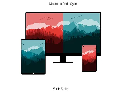 Mountain Red | Cyan illustration wallpaper