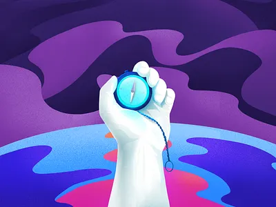 Hello From The Other Side abstract adventure art artist clock colors compass dimension drawing hand illustration procreate universe