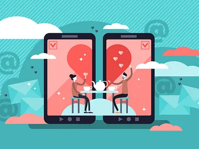 Online dating app concept conversation couple dating datingapp digital flat match online relationship romance vector