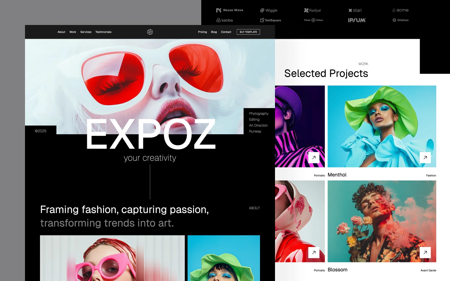 Expoz - Photography Portfolio Webflow Template animation camera fashion photography filmography model movie photographer photographer theme photoshoot portfolio webflow portfolio webflow template