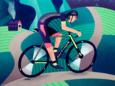 Cycling bicycle bike character character design cycling digital art hills hose illustration landscape mountain nature noise procreate ride road texture