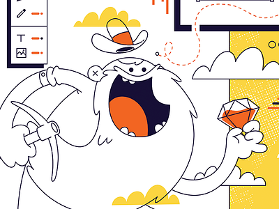 Diamond Prospector beard blake stevenson cartoon character design cloud cute diamond funny gem illustration interface jetpacks and rollerskates mining prospector retro software ui ux ux design vector