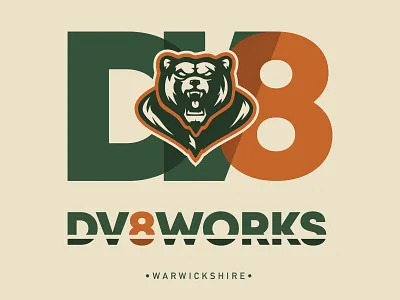DV8works Logo baseball basketball branding coachworks college college football college sports design green illustration logo logodesign logotype orange team truck truckworks uk varsity vector