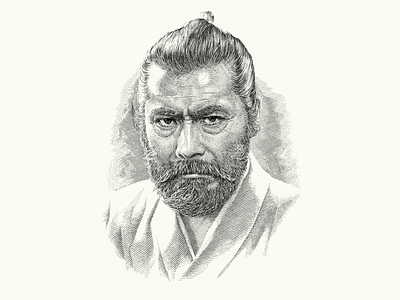 Toshiro Mifune engraving ink line art pen and ink pen ink portrait