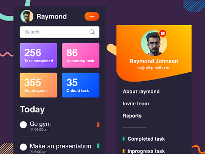 Todo Mobile App Ui Design add button app bala ux color dark app dark ui design mobile mobile menu nav status task todo todo app todo list todoist ui user user profile ux
