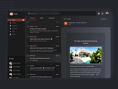 Gmail dark version black black ui clean clean design dark mode dark ui design gmail material redesign ui ux web webdesign website