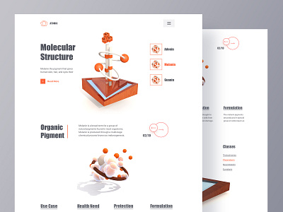Molecule Synthesize Web UI 3d atomic design c4d chemical engineering clean design dna element industrial design landing page layout minimal molecule organic product design science ui ux design virtual reality web website