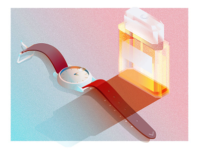 My desk - watch and perfume illustration isometric perfume watch