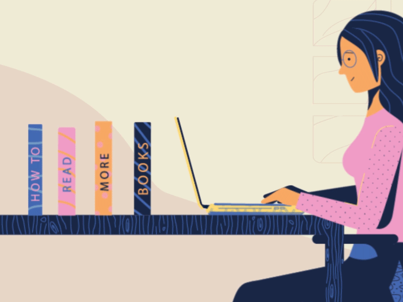 How To Read More Books book books character characters explainer explainer video gif girl illustration illustrations productive read reading