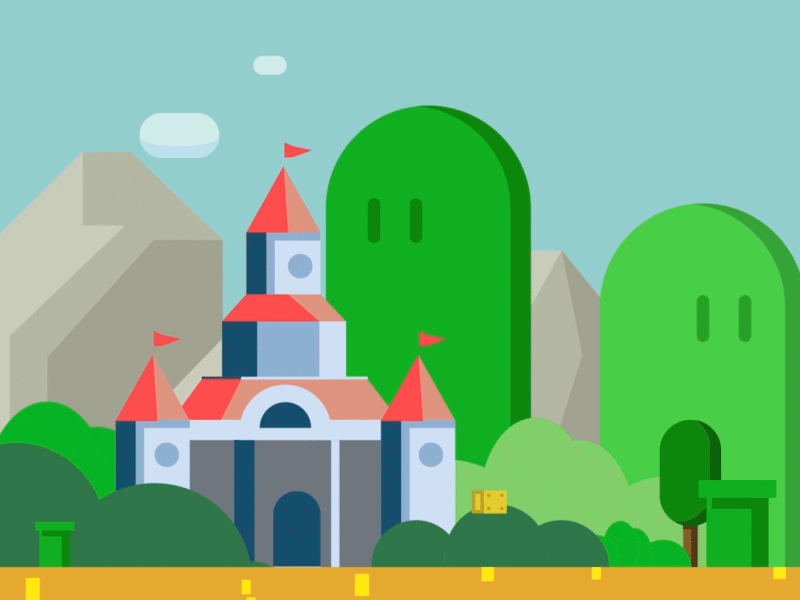Mountains animation blink eyes castle illustration landscape supermario vector