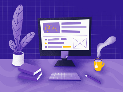 work book cup design drawing illustration pc pen plant ui