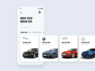Self-Driving Car Rental App audi bmw car car rental design dream car drive executive car jaguar luxury car mercedes benz mobile application design rental self driving suv ui design ui ux