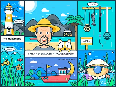 lighthouse keeper art boat dream house illustration lighthouse keeper mountain seaweed shell