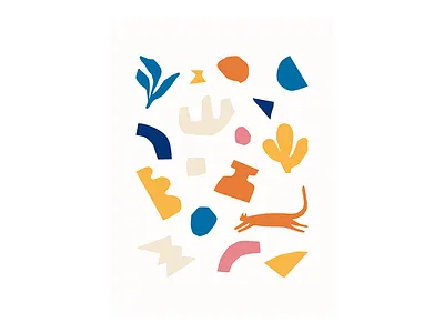 Kitty-friendly interior design art colorful design doodle flat illustration poster vector