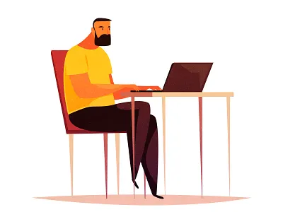 worker cartoon character color cozy design employee fun illustration laptop man manager office person retro style texture vector vintage work worker