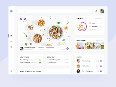 Photography Courses Dashboard bright clean clean ui dashbaord photography player statistic ui ux white
