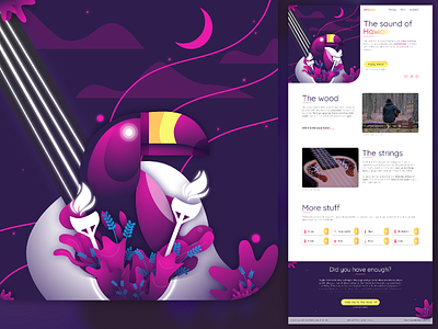 Ukulele - Landing Page animal animal illustration dailyui dailyui 003 figma hawaii illustration interface landing page minimal night pink purple typography ui uiinspiration ukulele ux vector