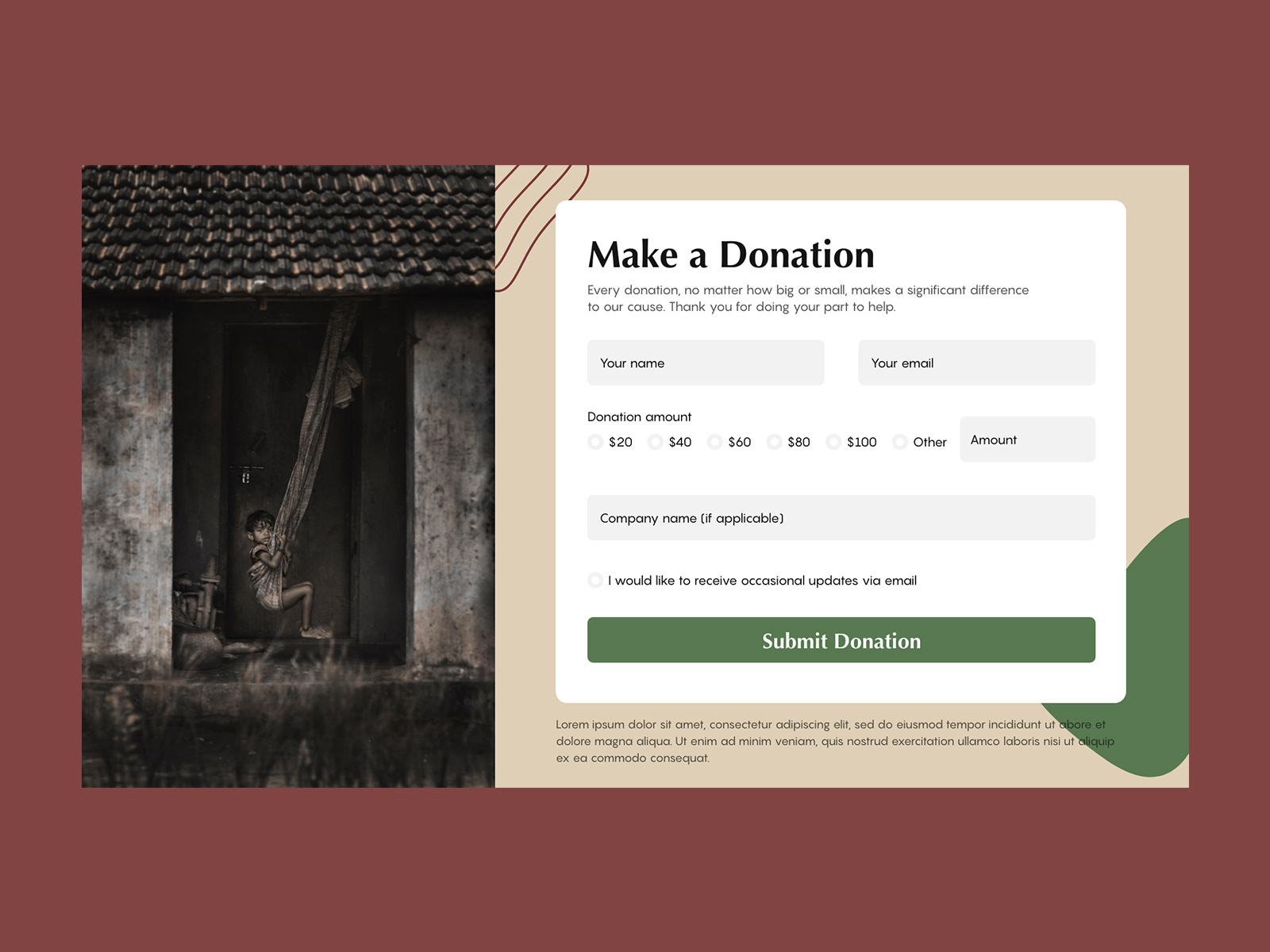Example of Login, Sign Up, Donate Form Page