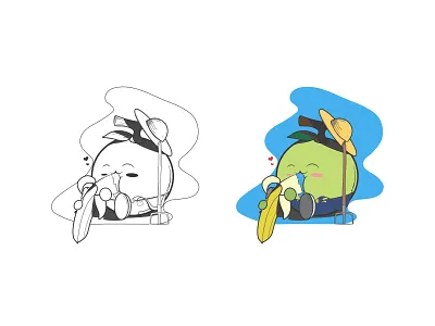 Banana break banana country doodle drawing farmer hot melon sunny